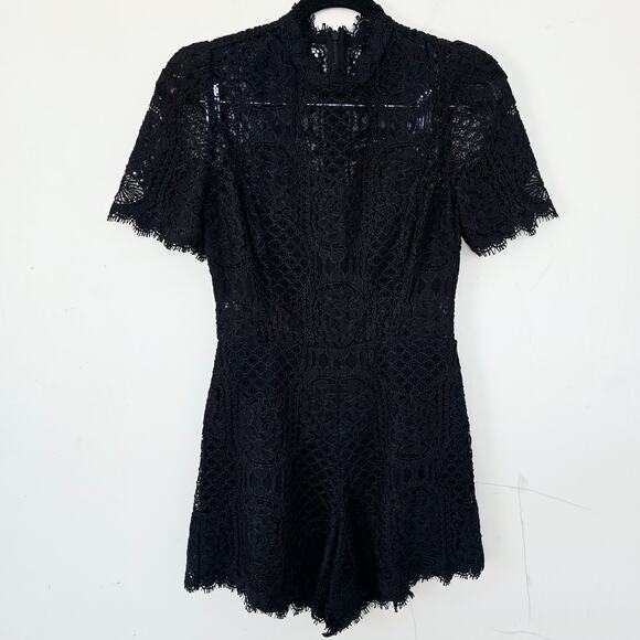 Alexis Heidi Romper In BLACK Lace Illusion High Neck Women's Size M - Picture 6 of 11